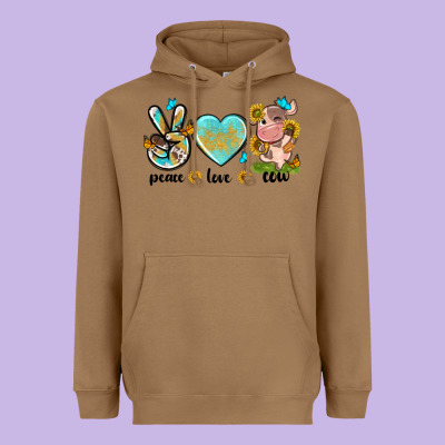 Peace Love Cute Cow Heavyweight Hoodie Designed By Nancycooperartshop