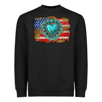 Black American flag leopard turquoise gemstone Heavyweight Sweatshirt - Neo Western