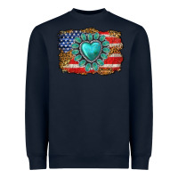 Navy American flag leopard turquoise gemstone Heavyweight Sweatshirt - Neo Western