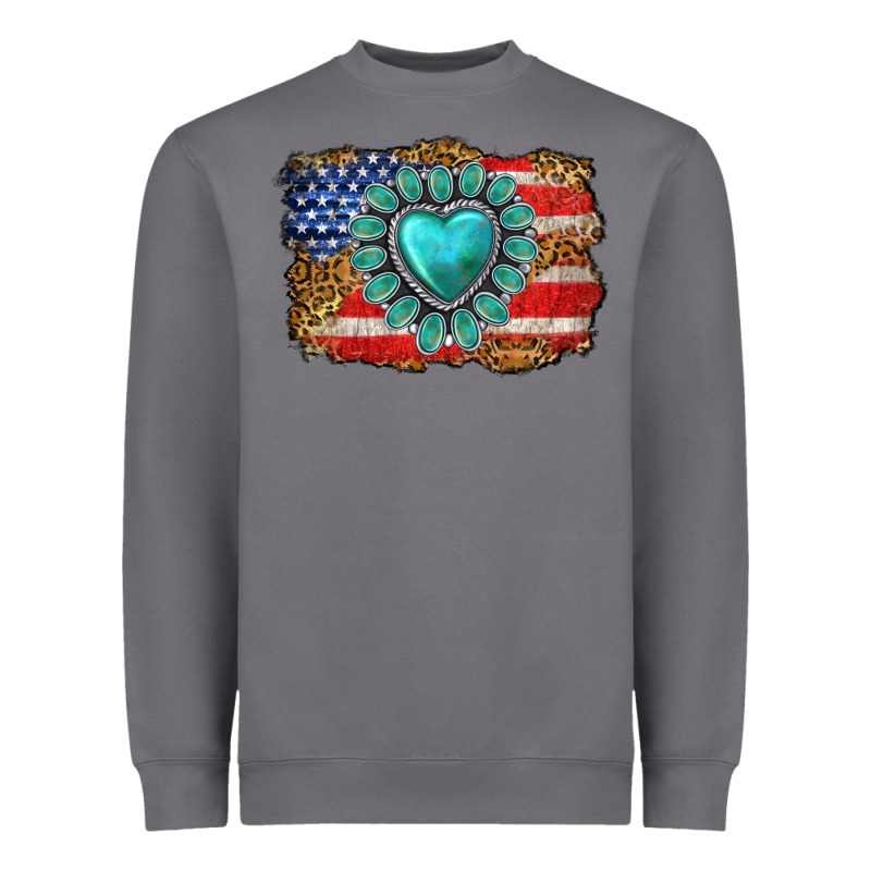 American Flag Leopard Turquoise Gemstone Heavyweight Sweatshirt by Neo Western | Teevron