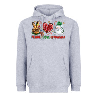 Heather Grey peace love snowman Heavyweight Hoodie - NancyCooperArtShop
