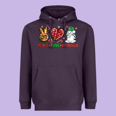 Peace Love Snowman Heavyweight Hoodie Designed By Nancycooperartshop