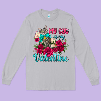 My Cat Is My Valentine Long Sleeve Tee Designed By Adodesignshop