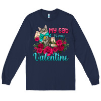 Navy my cat is my valentine Long Sleeve Tee - AdoDesignShop