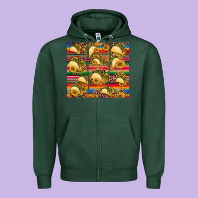 Tacos And Sunflowers With Serape Leopard Background Zipper Hoodie Designed By Barkaloodesign