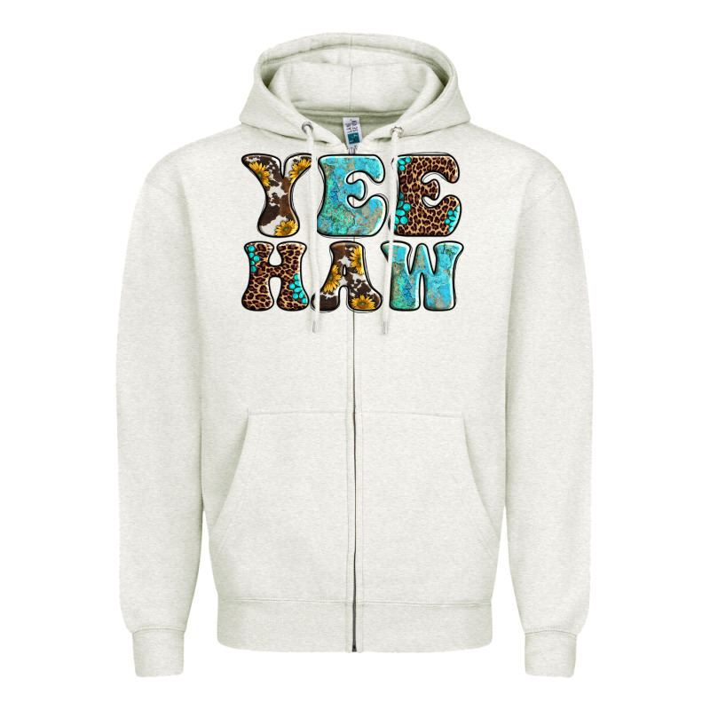 Western Sunflowers Turquoise Leopard Yee Haw Zipper Hoodie by BarkalooDesign | Teevron