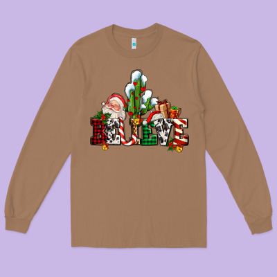 Believe Christmas And Santa Long Sleeve Tee Designed By Adodesignshop