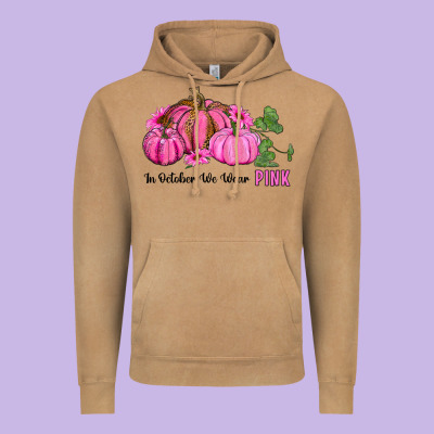In October We Wear Pink Pumpkin And Sunflowers Vintage Hoodie Designed By Ranaportraitstore