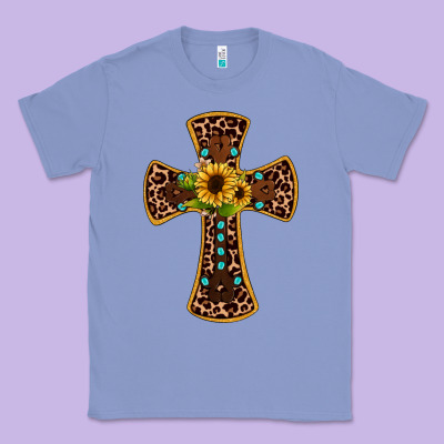 Leopard Gemstone Sunflower Cross Classic Tee Designed By Jahusdesignshop