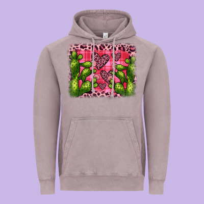 Valentine's Day Cactus Background Vintage Hoodie Designed By Jahusdesignshop
