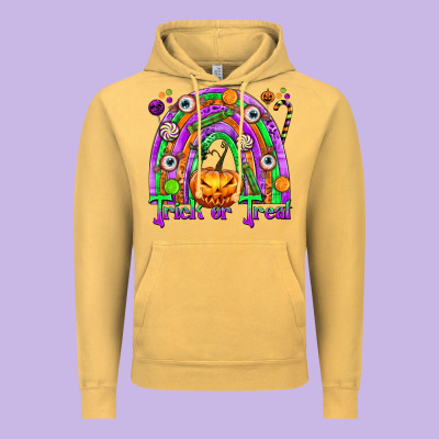 Trick Or Treat Halloween Rainbow Vintage Hoodie Designed By Texasbilliewilder
