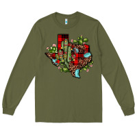 Army Green cactus christmas texas map Long Sleeve Tee - JahusDesignShop