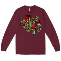 Burgundy cactus christmas texas map Long Sleeve Tee - JahusDesignShop
