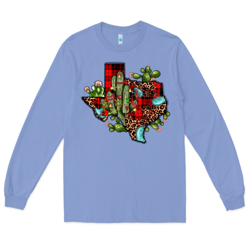 Cactus Christmas Texas Map Long Sleeve Tee by JahusDesignShop | Teevron