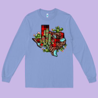 Cactus Christmas Texas Map Long Sleeve Tee Designed By Jahusdesignshop