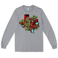 Heather Grey cactus christmas texas map Long Sleeve Tee - JahusDesignShop