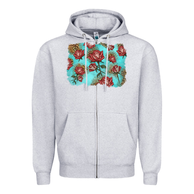 Red Roses With Leopard Background Zipper Hoodie by LillyAllenDesigns | Teevron
