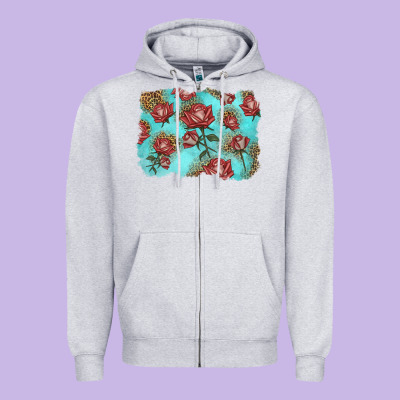 Red Roses With Leopard Background Zipper Hoodie Designed By Lillyallendesigns