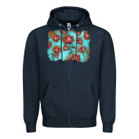 Navy red roses with leopard background Zipper Hoodie - LillyAllenDesigns