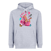 Heather Grey pink nail art hand Heavyweight Hoodie - NancyCooperArtShop