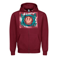 Burgundy western lightning bolt smiling face turquoise Zipper Hoodie - BarkalooDesign