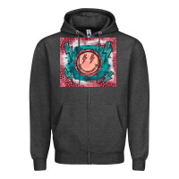 Charcoal Heather western lightning bolt smiling face turquoise Zipper Hoodie - BarkalooDesign