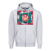 Western Lightning Bolt Smiling Face Turquoise Zipper Hoodie | Teevron