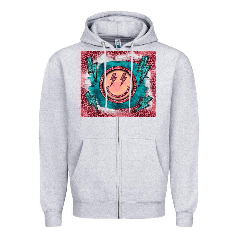 Western Lightning Bolt Smiling Face Turquoise Zipper Hoodie by BarkalooDesign | Teevron