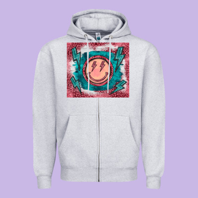 Western Lightning Bolt Smiling Face Turquoise Zipper Hoodie Designed By Barkaloodesign