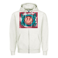 Oatmeal Heather western lightning bolt smiling face turquoise Zipper Hoodie - BarkalooDesign