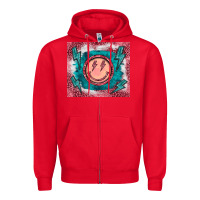 Red western lightning bolt smiling face turquoise Zipper Hoodie - BarkalooDesign