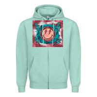Seafoam western lightning bolt smiling face turquoise Zipper Hoodie - BarkalooDesign