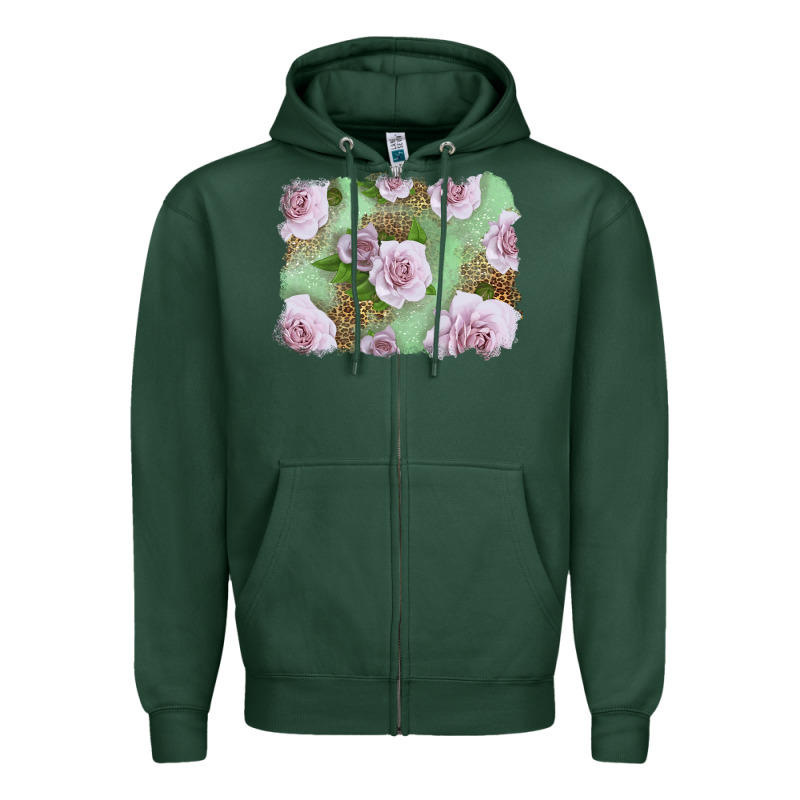 Pink Roses With Leopard Background Zipper Hoodie by LillyAllenDesigns | Teevron