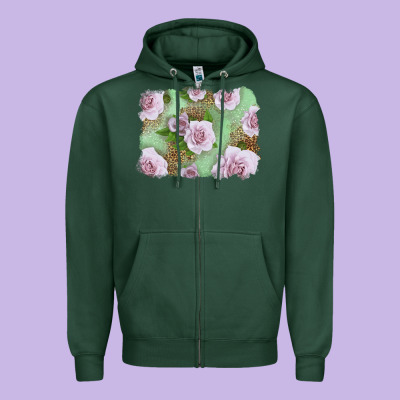 Pink Roses With Leopard Background Zipper Hoodie Designed By Lillyallendesigns