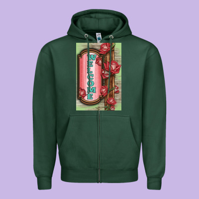 Western Red Roses Welcome Zipper Hoodie Designed By Lillyallendesigns