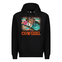 Black cowgirl hat flowers leopard and  leather Premium Hoodie - AdoDesignShop