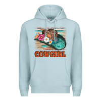 Blue Mist cowgirl hat flowers leopard and  leather Premium Hoodie - AdoDesignShop
