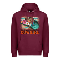 Burgundy cowgirl hat flowers leopard and  leather Premium Hoodie - AdoDesignShop