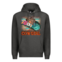 Charcoal Heather cowgirl hat flowers leopard and  leather Premium Hoodie - AdoDesignShop