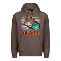 Coffee cowgirl hat flowers leopard and  leather Premium Hoodie - AdoDesignShop
