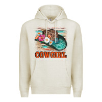 Oatmeal Heather cowgirl hat flowers leopard and  leather Premium Hoodie - AdoDesignShop