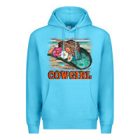 Ocean Blue cowgirl hat flowers leopard and  leather Premium Hoodie - AdoDesignShop