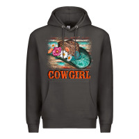Smoke cowgirl hat flowers leopard and  leather Premium Hoodie - AdoDesignShop