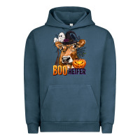 Pigment Midnight Navy Boo Heifer Cow with Halloween Urban Hoodie - texasbilliewilder