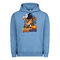 Pigment Pebble Blue Boo Heifer Cow with Halloween Urban Hoodie - texasbilliewilder