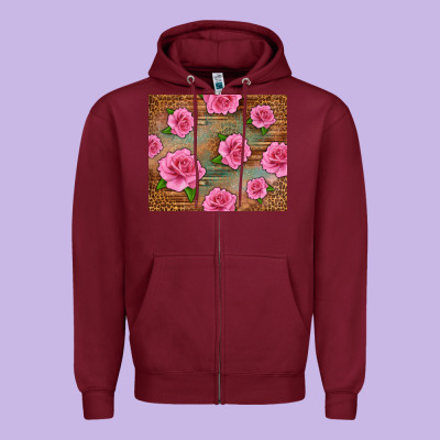 Western Pink Roses Zipper Hoodie Designed By Lillyallendesigns