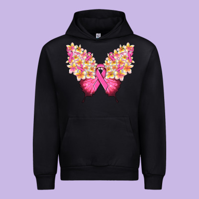 Pink Ribbon Breast Cancer Butterfly Urban Hoodie Designed By Nancycooperartshop