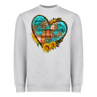 Heather Grey fall pattern heart with sunflower Heavyweight Sweatshirt - HRA Design Shop