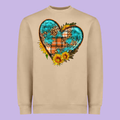 Fall Pattern Heart With Sunflower Heavyweight Sweatshirt Designed By Hra Design Shop