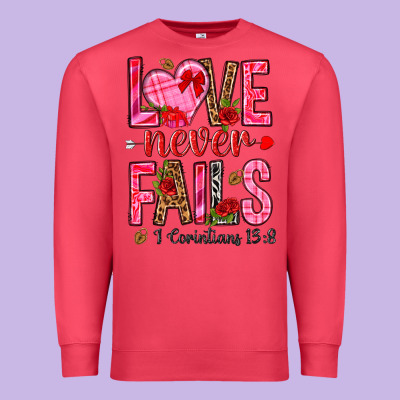 Love Never Fails I Corintians 13 8 Premium Sweatshirt Designed By Nancycooperartshop